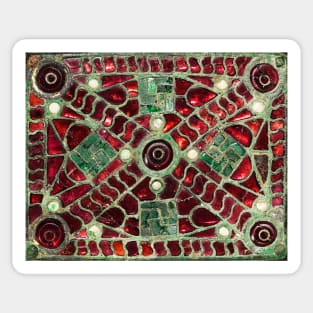 VISIGOTHIC BRONZE BELT BUCKLE WITH RED GREEN MOTHER OF PEARLS Sticker